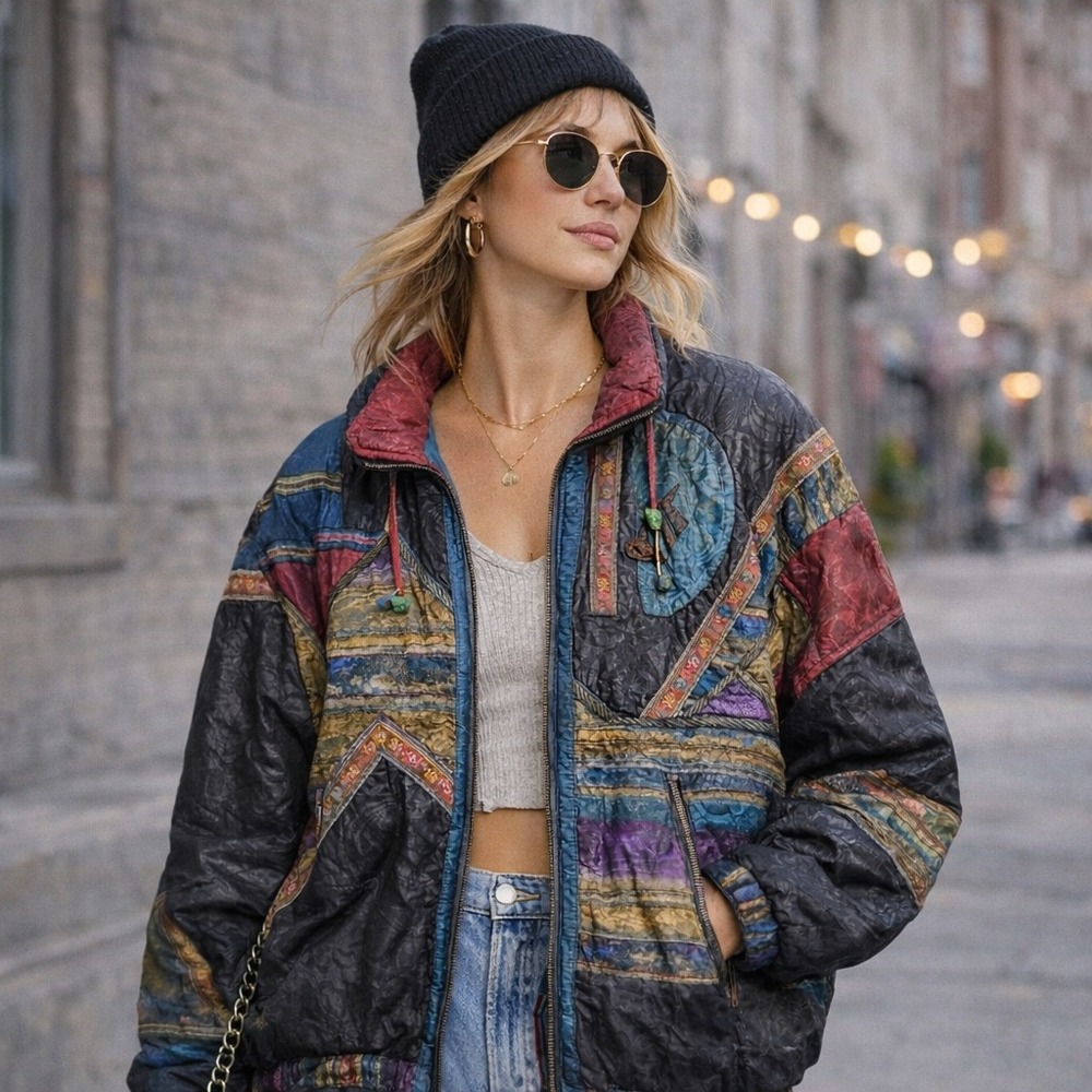 Vintage Gallery Womens Size Small Quilted Puffer Jacket Boho Southwestern 90s‎